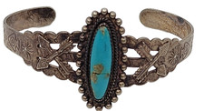 Fred Harvey Era OLD Vintage Sterling Silver & Turquoise Cuff Bracelet 6"