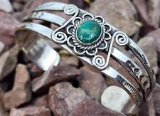 Old Pawn Fred Harvey Era Navajo Sterling Silver & Turquoise Cuff Bracelet - Additional view 1