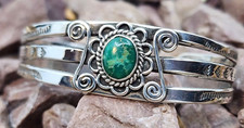 Old Pawn Fred Harvey Era Navajo Sterling Silver & Turquoise Cuff Bracelet