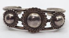 Old Rare Fred Harvey Tourist Era Sterling Silver Hand Tooled Navajo Cuff Bracele