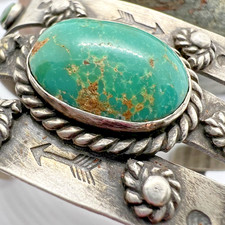 Vintage TRIPLE SHANK 7-STONE TURQUOISE FRED HARVEY ERA cuff bracelet 7