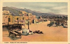 Vintage Fred Harvey Pueblo of Taos New Mexico Adobe Village Postcard