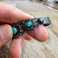 VTG Fred Harvey Era Navajo Double Thunderbird Turquoise Cuff Sterling Bracelet - Additional view 13