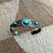VTG Fred Harvey Era Navajo Double Thunderbird Turquoise Cuff Sterling Bracelet - Additional view 15