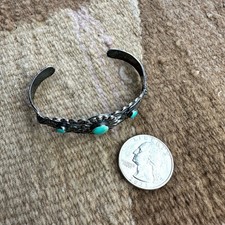 VTG Fred Harvey Era Navajo Double Thunderbird Turquoise Cuff Sterling Bracelet - Additional view 18
