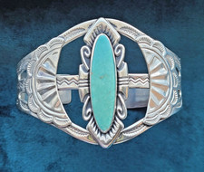 Bell Trading Post Cuff Bracelet, Sterling Silver Turquoise Fred Harvey Southwest - Additional view 1