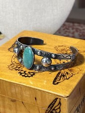 Fred Harvey era sterling silver turquoise cuff bracelet - 7 Inch - Additional view 4