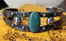 Fred Harvey era sterling silver turquoise cuff bracelet - 7 Inch