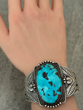 Fred Harvey Era Navajo BIG Turquoise Arrows Split shank Silver Bracelet 7in - Additional view 1