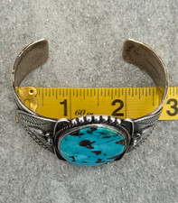Fred Harvey Era Navajo BIG Turquoise Arrows Split shank Silver Bracelet 7in - Additional view 15