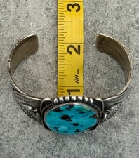 Fred Harvey Era Navajo BIG Turquoise Arrows Split shank Silver Bracelet 7in - Additional view 16