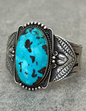 Fred Harvey Era Navajo BIG Turquoise Arrows Split shank Silver Bracelet 7in - Additional view 3