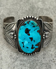 Fred Harvey Era Navajo BIG Turquoise Arrows Split shank Silver Bracelet 7in - Additional view 5