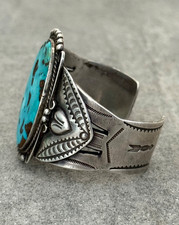 Fred Harvey Era Navajo BIG Turquoise Arrows Split shank Silver Bracelet 7in - Additional view 6