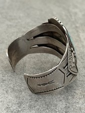 Fred Harvey Era Navajo BIG Turquoise Arrows Split shank Silver Bracelet 7in - Additional view 8