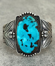 Fred Harvey Era Navajo BIG Turquoise Arrows Split shank Silver Bracelet 7in