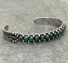 Vintage FRED HARVEY Maisels Navajo Snake eye Turquoise Sterling  Bracelet 6.9 in - Additional view 3