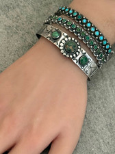 Vintage FRED HARVEY Maisels Navajo Snake eye Turquoise Sterling  Bracelet 6.9 in - Additional view 7