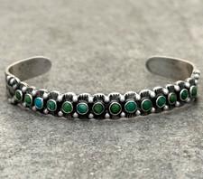 Vintage FRED HARVEY Maisels Navajo Snake eye Turquoise Sterling Bracelet 6.9 in